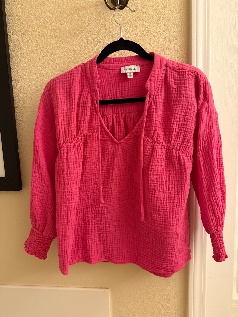 Evereve Hot Pink Gauze V-Neck Tie Blouse